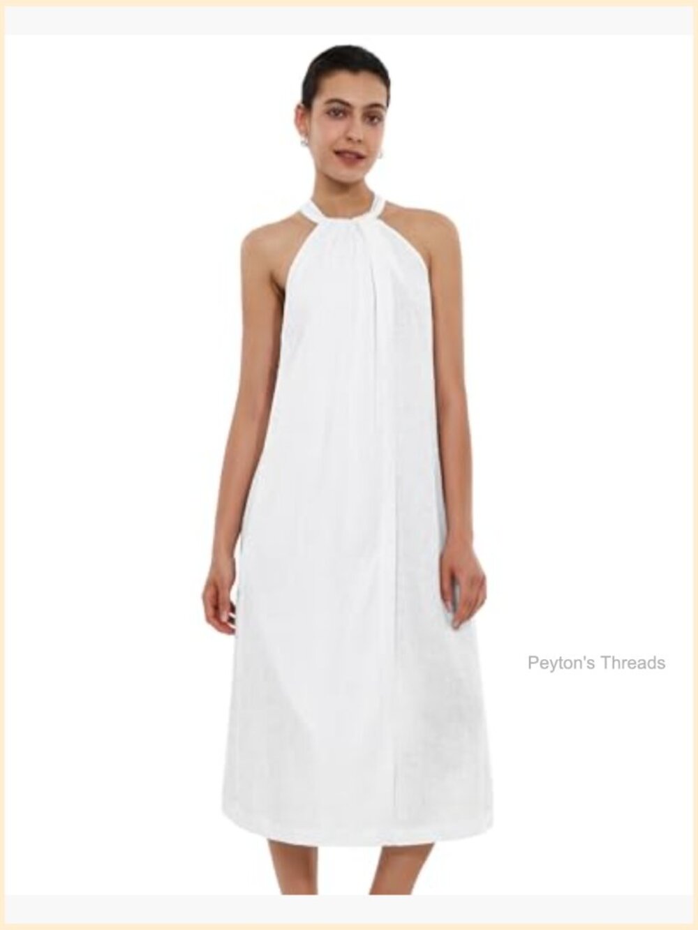 100% Linen Halter Neck A-Line Midi Sundress Sleeveless - Picture 6 of 7